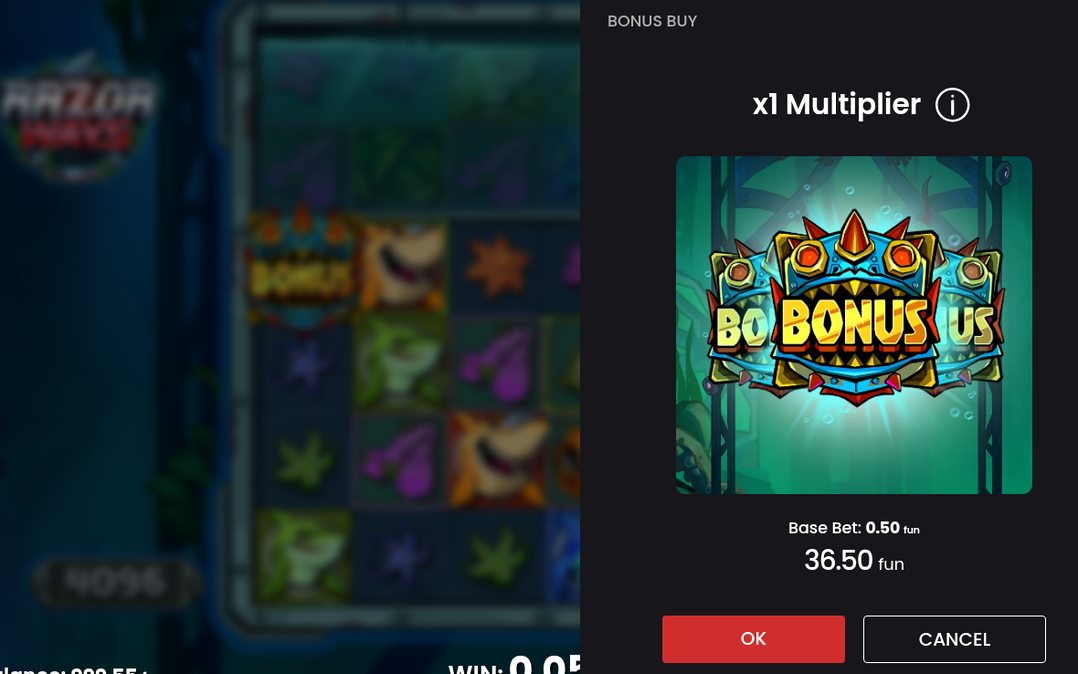 Bonusbildschirm mit Scatter-Symbolen im Raster
